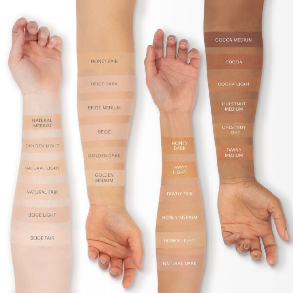 farveskala for foundation på 4 forskellige hudfarver