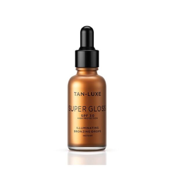 Tan-Luxe super gloss, bronzing drops, gir øjeblikkelig glød uden selvbruner tilsat. Høj solbeskyttelse